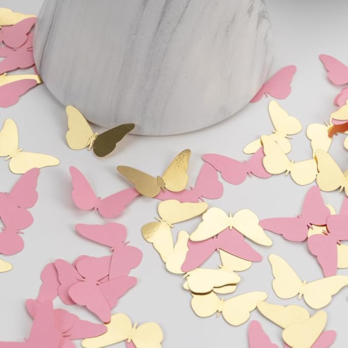 300PC Pink Gold Butterfly Confetti Butterfly Baby Shower Decorations Spring Wedding Bridal Shower Birthday Table Decor