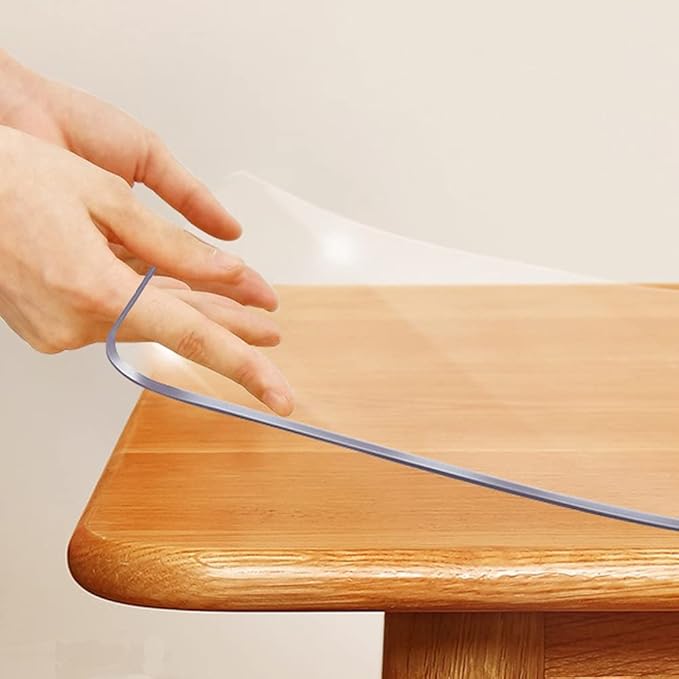 Transparent Vinyl Clear PVC Table Cover Protector 40x96 Kitchen Wood Grain Vinyl Table Cover Rectangular Table Pad for Dining Living Room Tablecloths Meeting Birthday Wedding Table Screen Protection