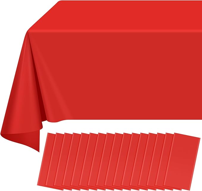 16 Pack Red Plastic Tablecloth for Rectangle Tables, Premium Decorative Red Disposable Table Cloths for Parties, Rectangle Party Table Cover for Birthday, Wedding, Christmas, Anniversary, 54 x 108Inch