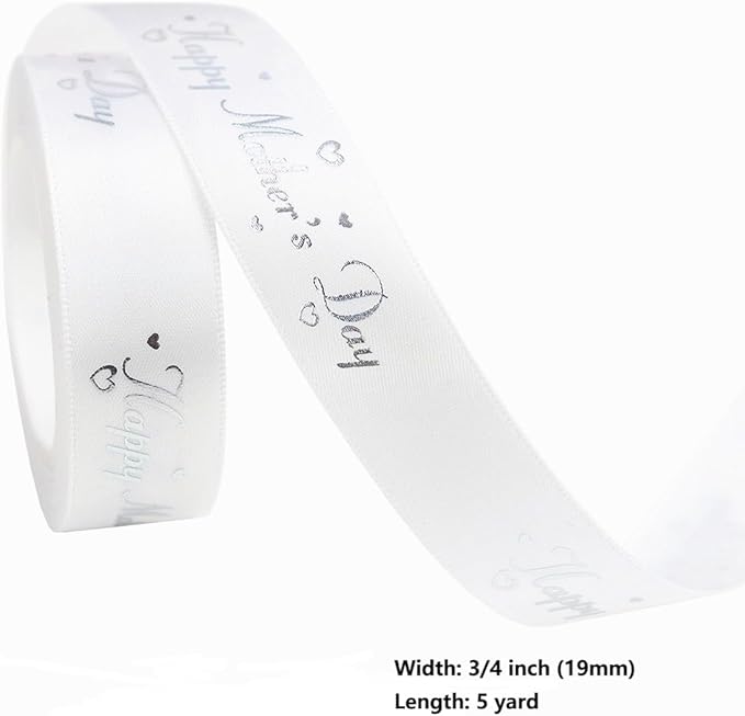 Mother’s Day Ribbon Set – 4 Rolls Satin Gift Ribbons with Gold Foil Letters – 5 Yards Each, 19mm – Happy Mother's Day – Gift Wrap, Crafting, DIY Decoration (4)
