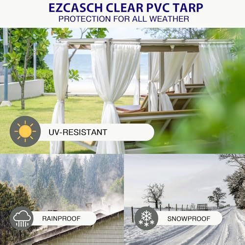 15oz Outdoor Clear Curtain, PVC Vinly Outdoor Clear Panel Curtain, Weather Resistant Outdoor Curtain for Pergola, Porch, Gazebos, with Rustproof Grommets-9'H x 15'W(180''W x 108''L,H=L)