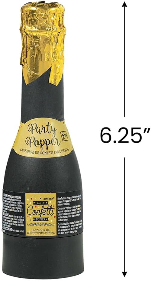 Fun Black & Gold Foil Mini Bottle Confetti Popper - 6.25" (1 Pc.) - Versatile & Stylish Popper - Perfect for Parties, Celebrations & Special Events