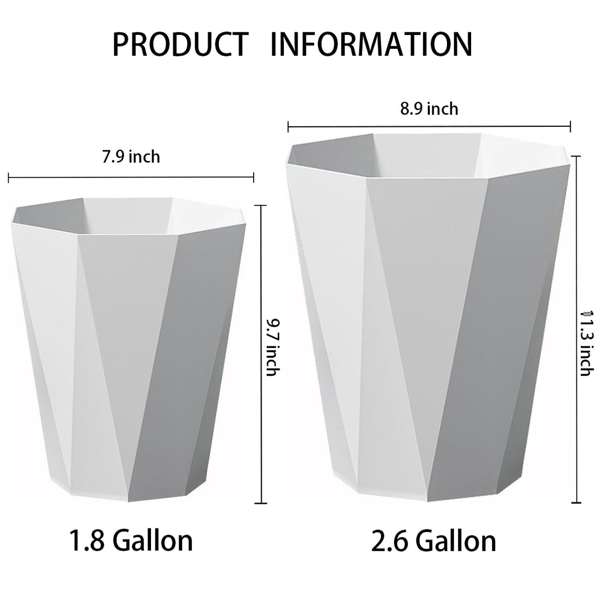 Small Bathroom Trash Can 2 Pack Garbage Can 1.8 Gallon Waste Basket for Dorms Toilets Bedrooms Offices, White
