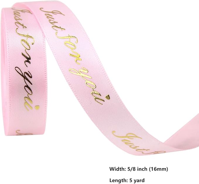 Mother’s Day Ribbon Set – 5 Rolls Satin Gift Flower Ribbons with Gold Foil Letters – 5 Yards Each, 10mm & 16mm – Love You Mom, Just for You, We Mom – Gift Wrap, Flower Wrap, Crafting, DIY (5)
