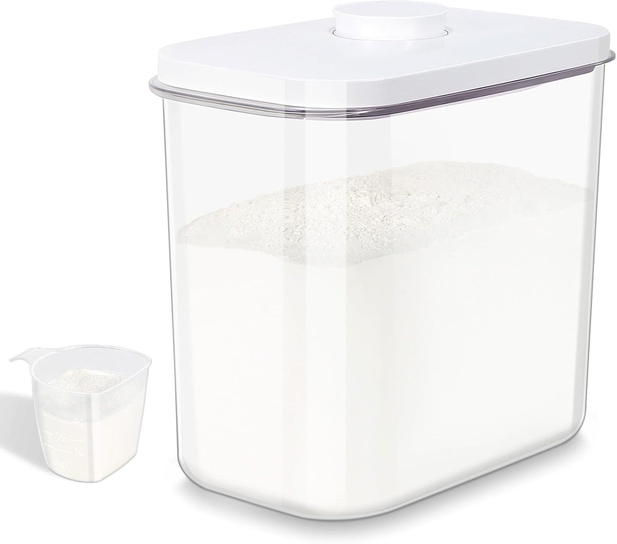 Airtight Rice Container 25 Lbs with Handle and Cup – 12.68Qt Large Flour Sugar Storage Container with Pop Up Seal & Hanging Lid Hooks