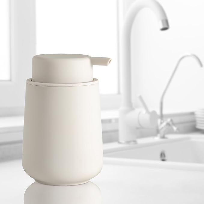 Plastic Soap Dispenser Foaming 11 oz Refillable Foam Bottle for Bathroom & Kitchen Countertops Matte Beige