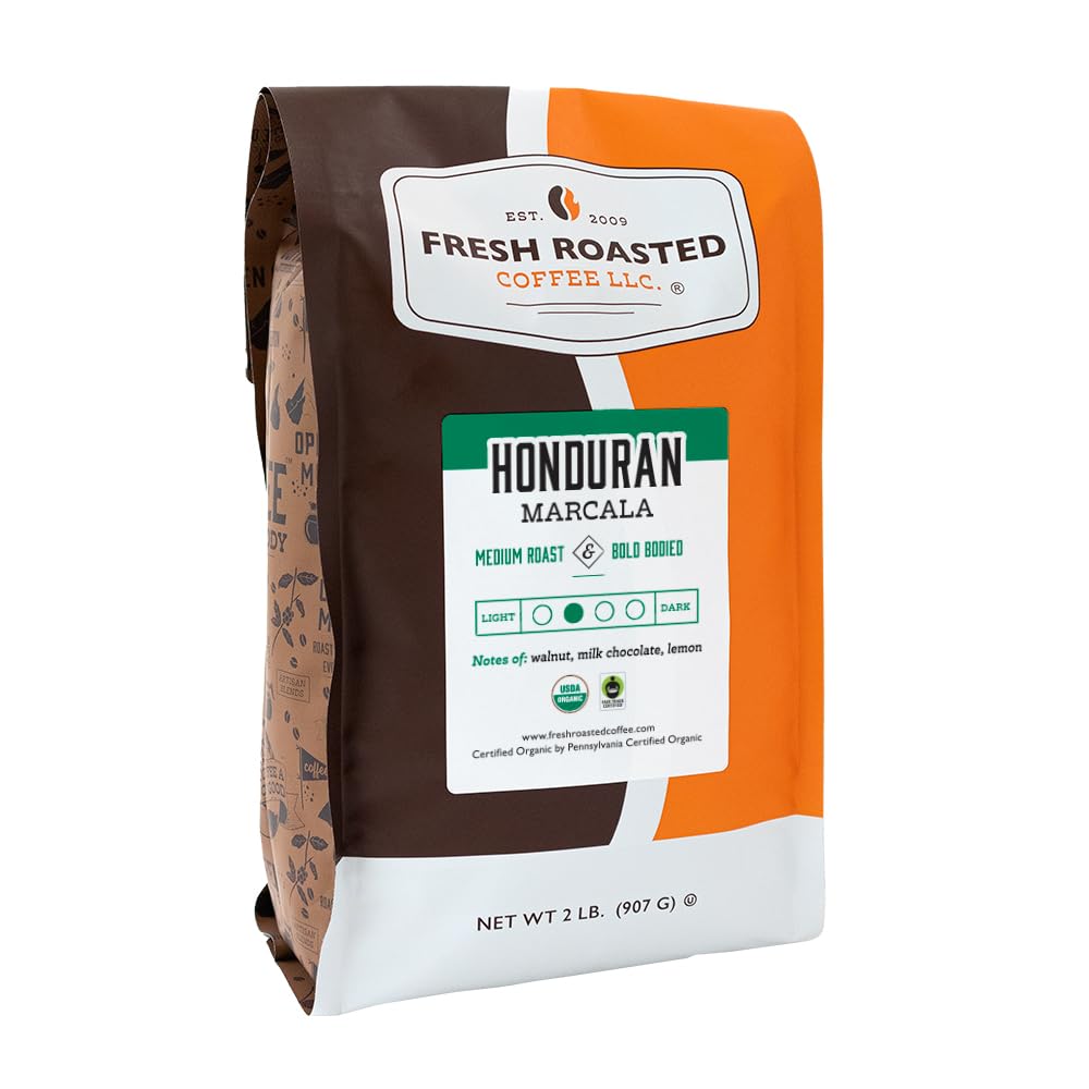 Fresh Roasted Coffee, Organic Honduran Marcala, USDA Organic, 100% Single Origin, Kosher, Medium Roast 2 lb (32 oz) Ground