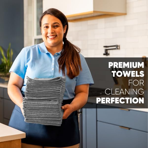MW Pro Microfiber Cleaning Cloth, Gray, 36 Pack, 16” x 16”, All Purpose Microfiber Towels - Clean, Dust, Polish, Scrub, Absorbent