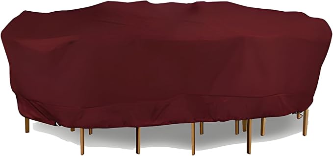 Eevelle Meridian Patio Oval Table Set Cover with Marine Grade Fabric - Outdoor Table Cover - Furniture Set Covers for Dining Table - Easy to Install - (30"H x 122"L x 78"W, Burgundy)