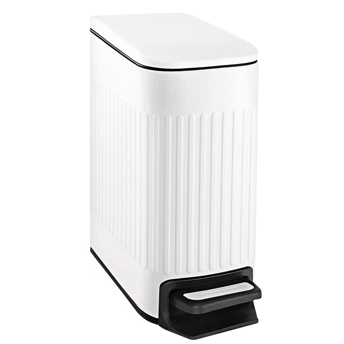 TIPGO Slim Bathroom Trash Can with Lid Soft Close, Step Pedal, 6 Liter / 1.6 Gallon Stainless Steel Trash Bin, Small Garbage Cans for Bedroom, Office, Kitchen (White)