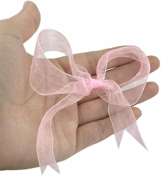 1 Inch 50 Yards Sheer Organza Ribbon Chiffon Ribbon for Gift Wrapping Wedding Bouquet Crafts (Pink)