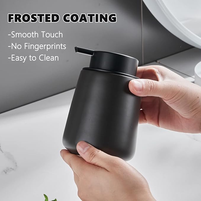 12Oz Black Soap Dispenser - Modern Ceramic Lotion Hand Soap Dispenser with Easy-to-Press Black Pump, Reusable and Refillable Liquid Dish Soap Dispensers for Bathroom & Kitchen