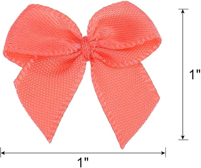 MECCANIXITY 50 Pcs Mini Ribbon Bow 1" Mini Fabric Satin Ribbon Flower Bows for Craft DIY Sewing Wedding Birthday Party Gift Wrap Bows Coral Pink