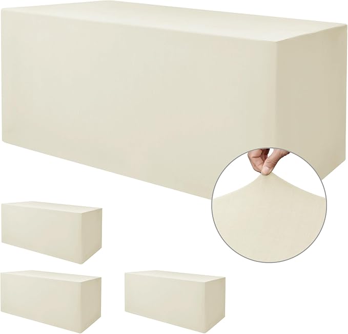 Nasitos Fitted Table Covers Stretch Spandex - 72 x 30 Inch - 4 Pack Beige Rectangle Table Clothes for 6 Foot Folding Tables, Wrinkle Resistant Tablecloths for Banquet, Trade Show, Craft Show