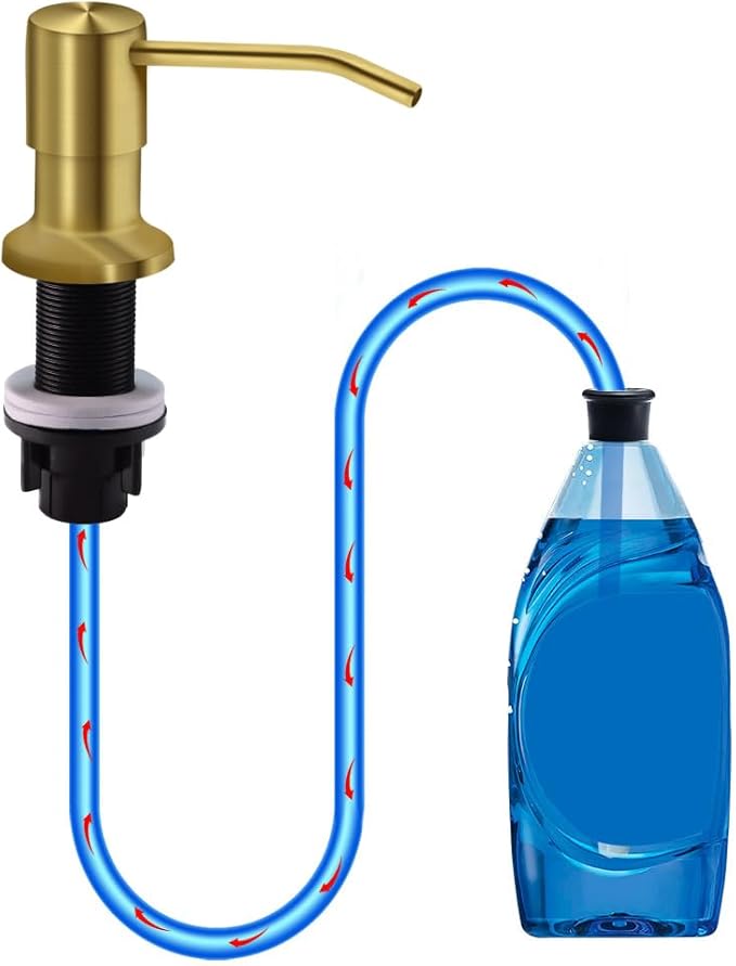Soap Dispenser for Kitchen Sink, Countertop Sink Soap Dispenser Pump, 47" Silicone Extension Tube Connect to The Soap Bottle Directly, Say Goodbye to Frequent Refills (Golden)