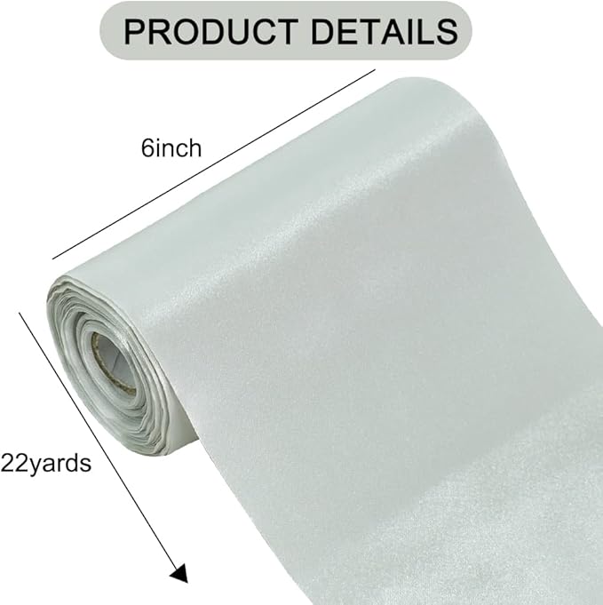 TONIFUL 6 inch x 22yd Wide Sliver Satin Ribbon Solid Fabric Ribbon for Cutting Sewing Ceremony Party Decoration Chair Sash Table Runner Car Bows Indoor Outdoor Yard Decor