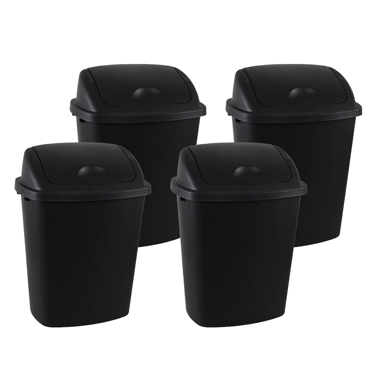 4 Packs Commercial Heavy-Duty Trash Can with Lid, Plastic Swing Top Kitchen Trash Can (11 Gallon, Black)