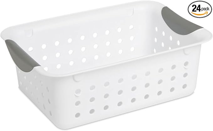 Sterilite 24-Pack Ultra Basket, Open Plastic Bins, Countertop, Cabinet and Closet Organizer, White, Small