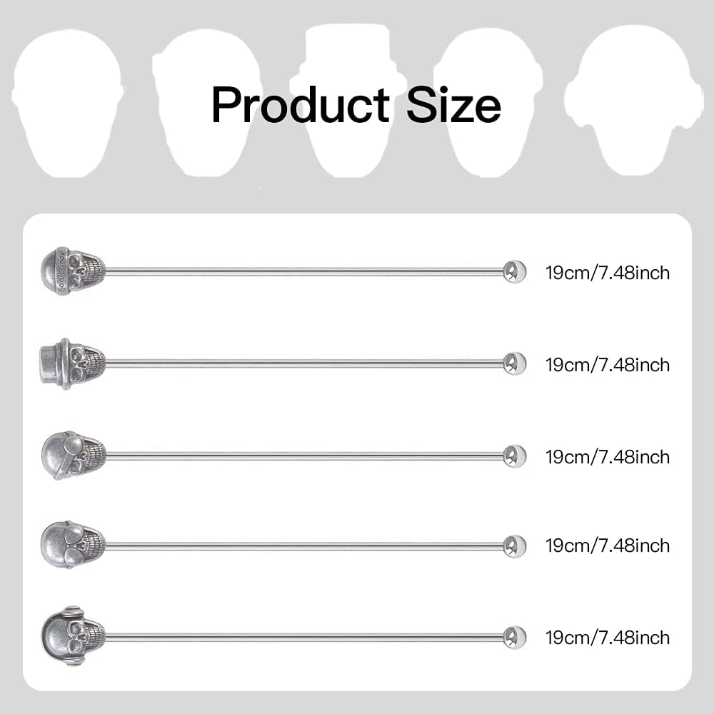 Skull Shape Swizzle Sticks, Reusable Stainless Steel Coffee Beverage Stirrers Cocktail