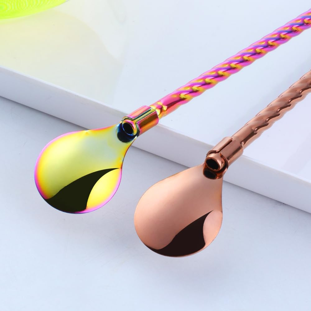 10 pcs Metal Straw Spoons with 2 Cleaning Brushes, Reusable Drinking Spoon Straws for Iced coffee, Iced tea, Milkshake, Cocktail