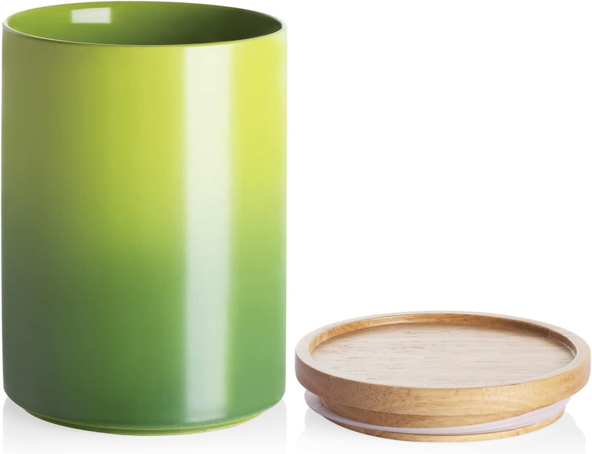 Sweejar Ceramic Food Storage Jar, Stackable Kitchen Canisters, Containers with Airtight Seal Wooden Lid for Serving Ground Coffee, Tea, Sugar