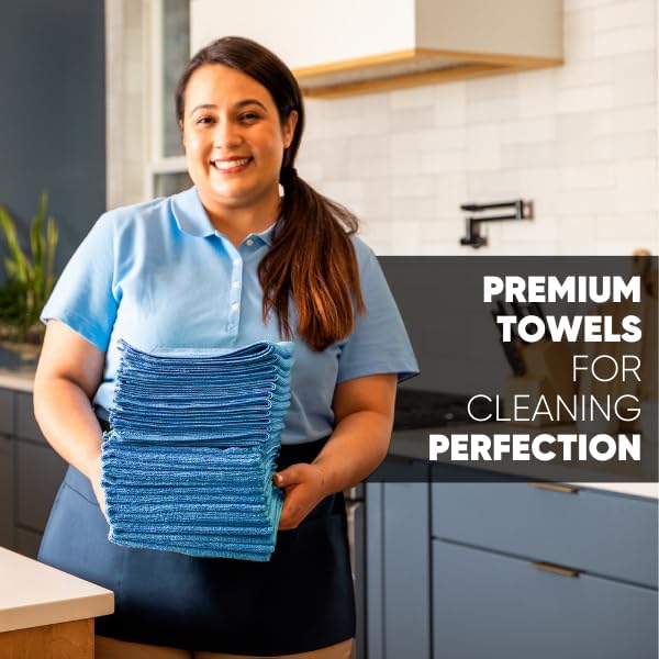 MW Pro Multi-Surface Microfiber Towel – 12 Pack, Premium Cleaning Cloth, Clean, Buff, Dust, Polish, Absorb, Large 16"x16" (Blue)