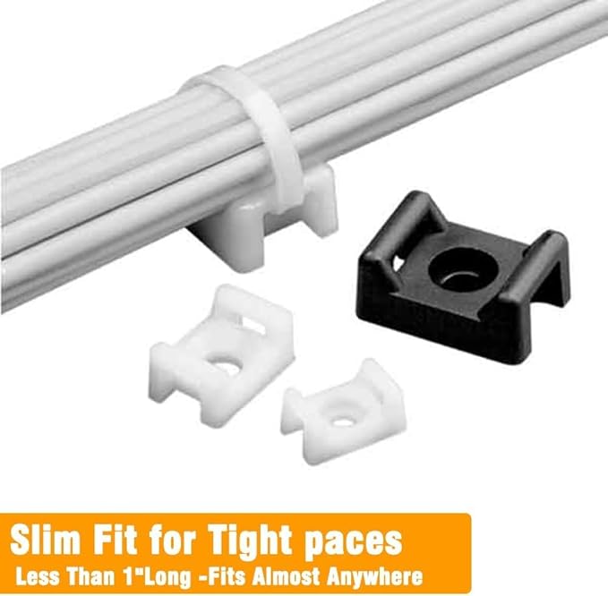 Black Cable Zip Tie Mounts Kit-50 Pcs Cable Zip Tie Saddle Type Mounts Base with 50 Pcs 8" Cable Ties and 50 Pcs Tapping Screw, Wire Cable Clips Organizer Holders Clamps