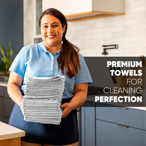 MW Pro Microfiber Cleaning Cloth, White (12 Pack), Size 16" x 16", All Purpose Microfiber Towels - Clean, Dust, Polish, Scrub, Absorbent