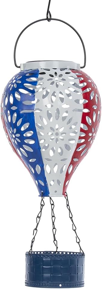 Solar Hot Air Balloon Lantern,Hanging Lantern Outdoor Waterproof Decorative Metal LED Solar Lights for Trees Patio Garden Yard Porch Decor, Flag