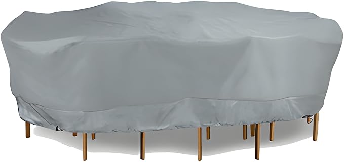 Eevelle Meridian Patio Oval Table Set Cover with Marine Grade Fabric - Outdoor Table Cover - Furniture Set Covers for Dining Table - Easy to Install - (25" H x 76" L x 48" W, Silver)
