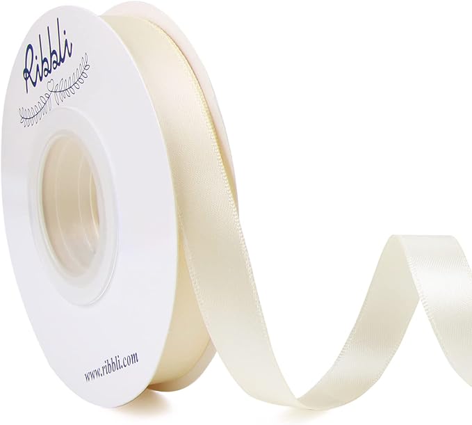 Ribbli Ivory Double Faced Satin Ribbon,1/2” x Continuous 25 Yards,Use for Craft Bows Bouquet, Gift Wrapping, Wedding Decoration, Floral Arrangement