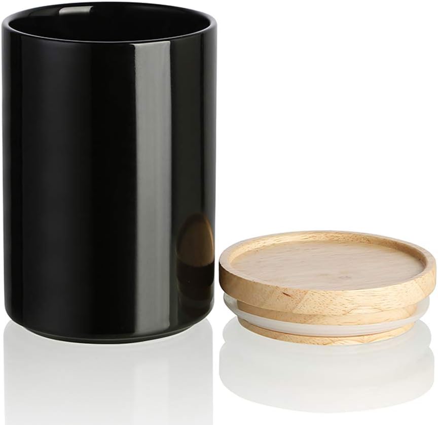 Sweejar Kitchen Canisters Ceramic Food Storage Jar, Stackable Containers with Airtight Seal Wooden Lid for Serving Ground Coffee, Tea, Sugar