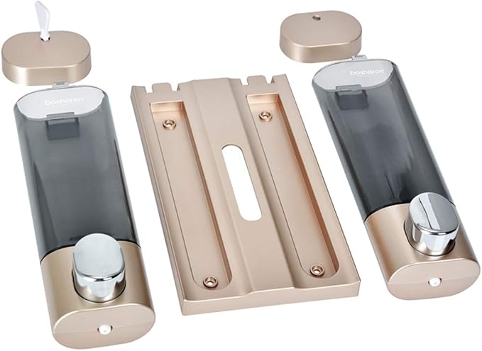 Soap Dispenser Shampoo Shower Dispenser Wall Mount 300mlx2 for Bathroom Hotel (Gold)