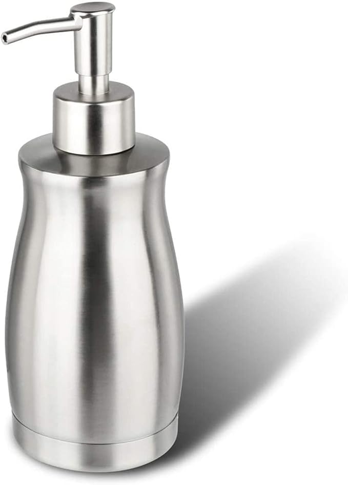 Soap Dispenser Stainless Steel - Brushed Nickel Pump Dispenser Bottle Refillable Liquid Hand Dish Soap Dispenser for Bathroom, Kitchen, Countertop, Silver (13.5 Oz / 400ML)