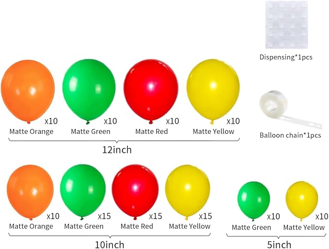 Red, Yellow, Green, Orange Balloons Set - 117PCS Rainbow Balloon Red Green Orange Balloons for Back To School Birthday Baby Shower Graduation Party Decorations