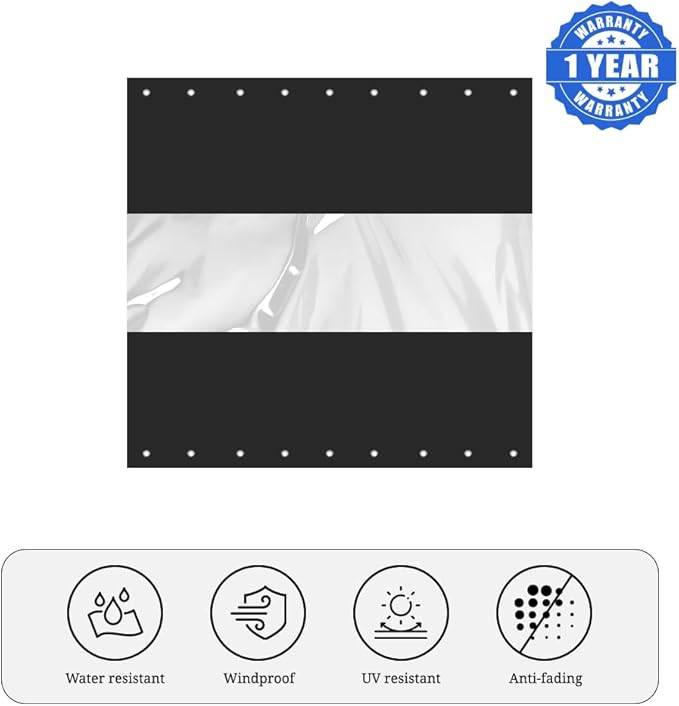 Covers & All Outdoor Clear Panel Curtain, 12 oz Vinyl Outdoor Curtains for Patio, Weather Resistant Waterproof Tarp with Brass Grommets for Pergola, Porch, Gazebos, Balcony (4'H x 9'W Feet, Black)