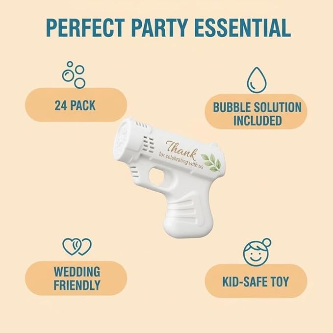 24 Pack Wedding Bubbles Machine Party Set, Automatic Bubble Guns with Bubble Concentrate, Suitable for All Types of Parties and Events (Without Battery)