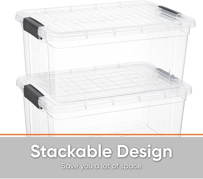 Superio Storage Bins with Lids, Clear Plastic Containers for Organizing, Stackable Totes, BPA Free, Odor Free, Organizer Boxes for Home, and Dorm (4 Pack, 36 Qt)