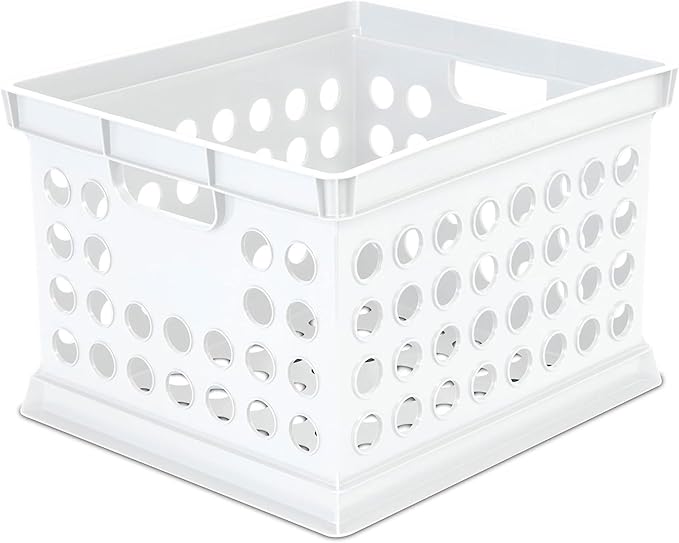 Sterilite Stackable Plastic Storage Crate Bin Organizer File Box with Handles for Home, Office, Dorm, Garage, or Utility Organization, White, 6-Pack