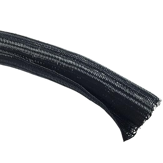 Electriduct 1.5" Hook Self Closing Sleeve Braid Wrap Around Sleeving Flame Retardant Flexible Mesh Cord Cover Cable Protector Wire Organizer - 100 Feet - Black
