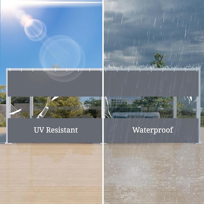 Covers & All Outdoor Clear Panel Curtain, 12 oz Vinyl Outdoor Curtains for Patio, Weather Resistant Waterproof Tarp with Brass Grommets for Pergola, Porch, Gazebos, Balcony (7'H x 12'W Feet, Gray)