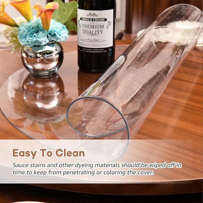 RostiKong 64 Inch Clear Round Table Cover Protector Transparent Circle Table Protector Plastic Vinyl Table Pad Wood Furniture Protector Pad Desk Top Mat for Wood Office Glass Garden Dining Room Table