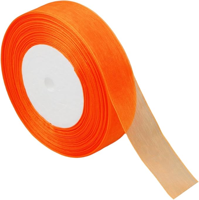 1 Inch 50 Yards Sheer Organza Ribbon Chiffon Ribbon for Gift Wrapping Wedding Bouquet Crafts (Orange)