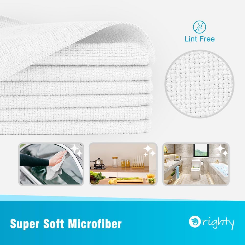 Orighty Microfiber Cleaning Cloth, 12 Pack Microfiber Towels for Cars, Highly Absorbent Car Cleaning Supplies, Lint Free Cloths Clean Rags for Car Care, House, Kitchen, 12x12 inch, White