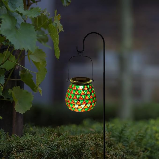 Starsoul 2 Pack Solar Lanterns Outdoor Waterproof, Vibrant Mosaic Hanging Solar Lights, Decorative Solar Lantern for Outside Garden Decor