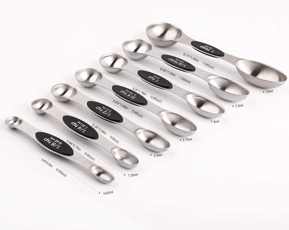 Magnetic Measuring Spoons Set of 8 Stainless Steel Stackable Dual Sided Nesting Teaspoons and Tablespoons for Measuring Dry and Liquid Ingredients