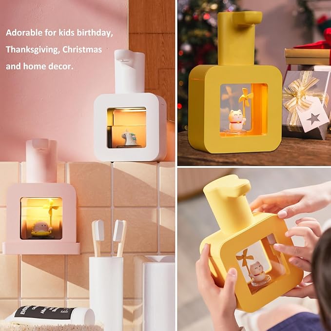 Cute Kids Soap Dispenser - Automatic Foaming Soap Facial Cleanser Shampoo Dispenser, Hand-Free, USB Rechargeable, 13.5oz, Christmas Birthday Gift, Yellow Cat