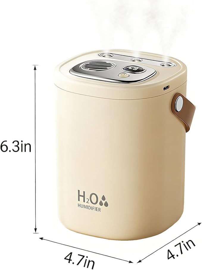 Portable Bedroom Humidifier, 2L Large Capacity, 3-Speed Mist Settings, Built-in Night Light, USB-Rechargeable Quiet Humidifier, Suitable for Bedrooms, Offices, and Nurseries (Off-White)