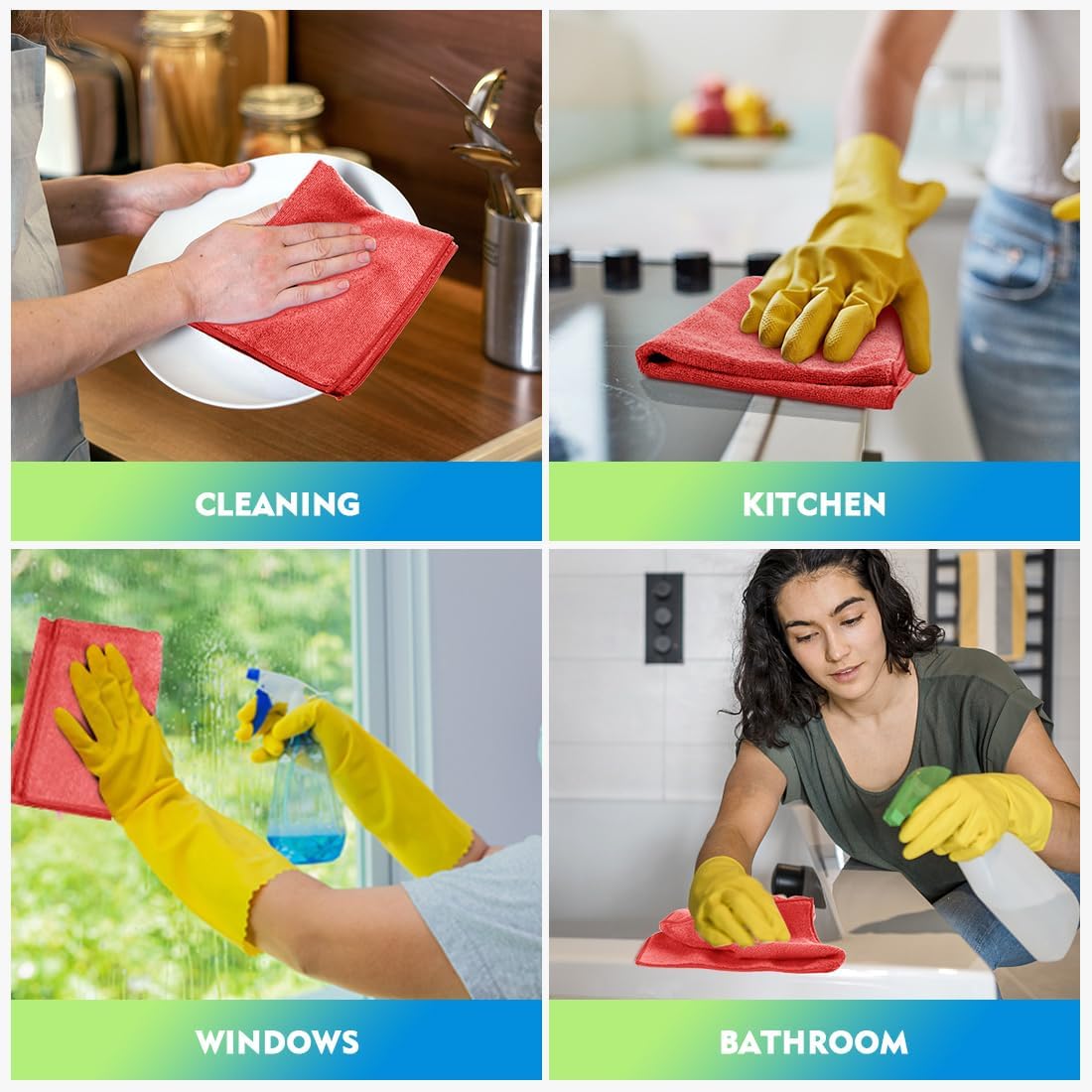 Homexcel Red Microfiber Cleaning Cloth 12 Pack, 12.5 x 12.5 inch Microfiber Towels for Cars, Ultra Absorbent Car Washing Cloth