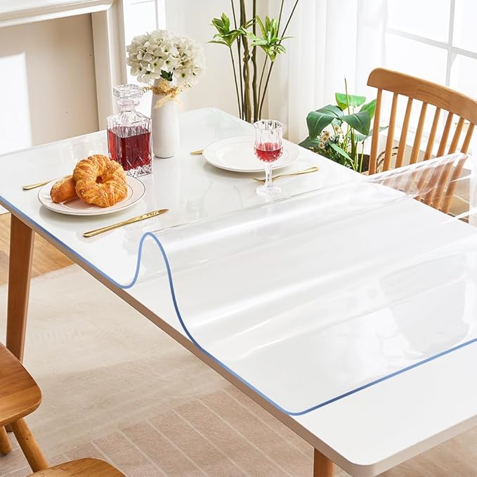 Plastic Clear Chair Mat 30x60 Crystal Clear Plastic Dining Table Cover Protector Office Desk Pad Mat Rectangle Vinyl Table Cover 5 Foot Table PVC Desk Writing Mat Wood Side End Coffee Kitchen Table